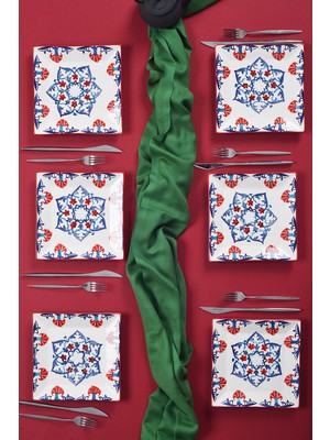 6'lı Renkli El Yapımı Çini Desenli Pasta ve Sunum Tabakları 20CM