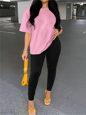 Kadın Uzun Tayt T-Shirt Kombin Oversize Takım Salaş Boyfriend