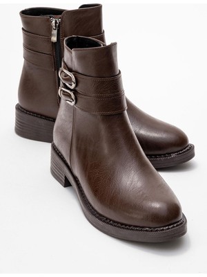 Kadın Kaydırmaz Kemerli Bot Kahve Cilt