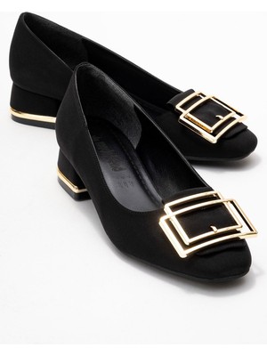 Kadın Gold Aksesuarlı Babet; Siyah Zra