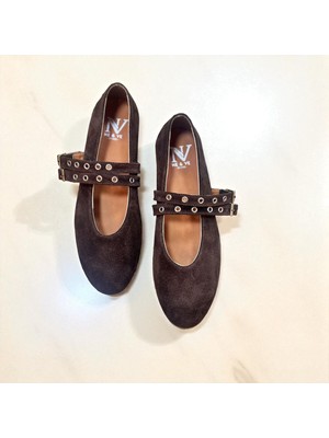 Kahve Süet Hakiki Deri Kadın Çift Kapsüllü Babet