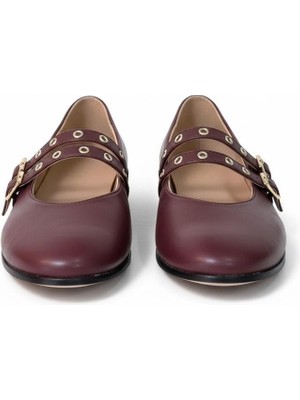 Bordo Deri Kadın Çift Kapsüllü Babet