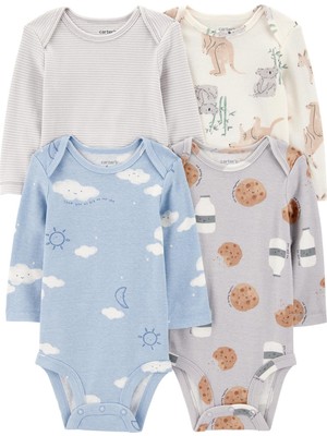 Carter's Erkek Bebek Uzun Kollu 4'lü Body Düz Desenli Yumuşak Kumaş Özellikleri ile Rahat Kullanım