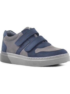 Rakerplus Hakiki Deri Cırtlı Lacivert Gri Erkek Çocuk Sneaker Ayakkabı Ortopedik Düz Taban