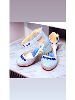 Elsa Karlar Ülkesi Özel Tasarım Simli Çocuk Topuklu Ayakkabı