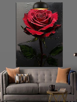 Siyah Fondaki Kırmızı Gül Dekoratif Kanvas - Mdf Ahşap Tablo