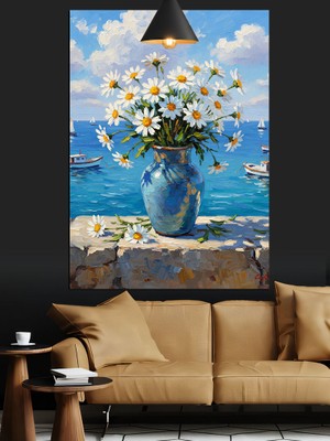 Vazoda Papatya Çiçekleri Dekoratif Kanvas - Mdf Ahşap Tablo