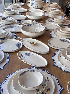 Rossev Blue Blanch 68 Parça Yemek Takımı 12 Kişilik Bulaşık Makinesinde Yıkanabilir Porselen