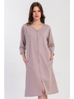 Kadın Kapri Kol Fermuarlı Pudra Ev Elbisesi C2T2N0305