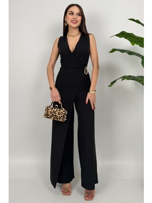 Crimson Icon Kadın Kemer Detaylı Askılı Bol Paça Siyah Tulum – Rahat Şık Yazlık Kombin