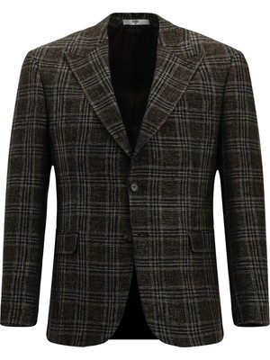 Regular Fit Yünlü Ekose Ceket