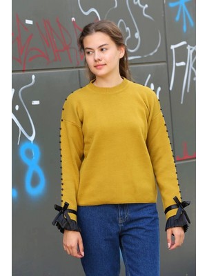 Boncuklu Bile Detaylı Kazak Hardal