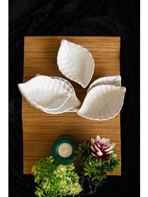 Yaprak 6'lı Seramik Çerezlik Takımı, Beyaz, 16X10,5X4 cm