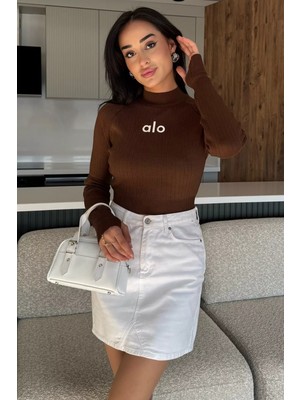 Ön Baskılı Crop Top Triko Bluz (S,m,l Uyumludur) P-00018189