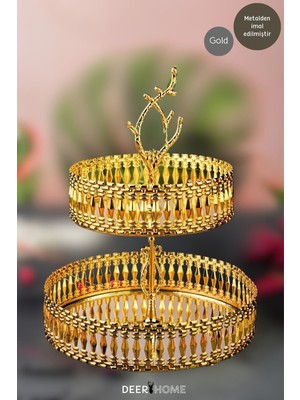 Iki Katlı Gold Yuvarlak Kurabiye Sunumluk, Şık ve Şeffaf Tasarım