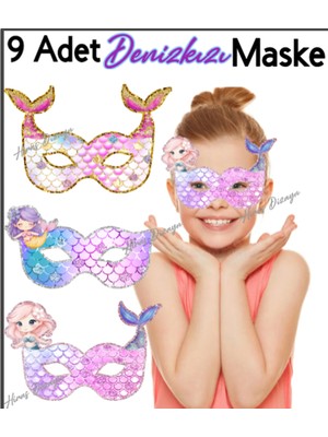 9 Adet Denizkızı Mermaid Konsept Kağıt Parti Maskesi Denizkızı Doğum Günü Süsü