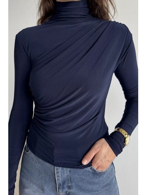 Omuz ve Bel Drapeli Uzun Kol Bluz P-00012516