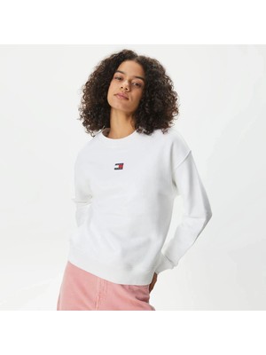 Tommy Hilfiger Tjw Armalı Kutu Kesim Bisiklet Yaka Kadın Beyaz Kazak DW0DW17325YBH