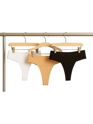 Kadın Tanga Külot 3'lü Set Dikişsiz Lazer Kesim, Ten,siyah ve Beyaz Renk