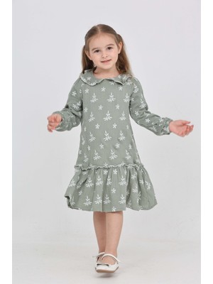 Toontoy Kız Çocuk Çiçek Nakışlı Bebe Yaka Elbise