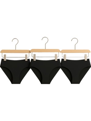 Kadın Bikini Külot 3'lü Set Siyah Renk Dikişsiz Lazer Kesim Bel Lastikli