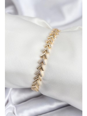 Bfs Pirinç Vıp Seri Gold Zirkon Taşlı Balık Sırtı Model Kadın Bileklik