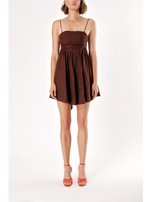 Kahve Askılı Mini Elbise 93911