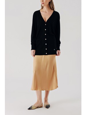 Siyah V Yaka Uzun Yün Triko Hırka 28864