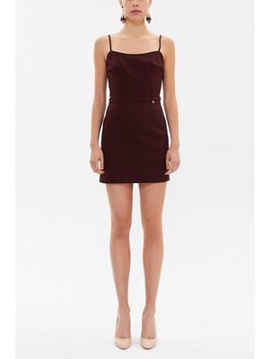 Bordo Askılı Mini Elbise 93124