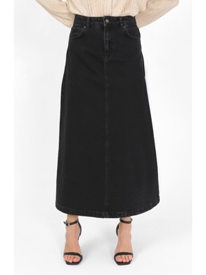 Vellichor Yüksek Bel A Kesim Siyah Denim Etek Pamuk Kumaş ile Rahat Hareket Özgürlüğü Sunar