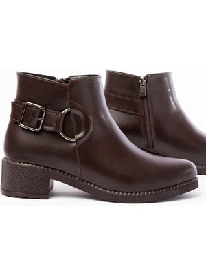 270-3030 Kahverengi Toka Aksesuarlı Fermuarlı Günlük Kadın Bot