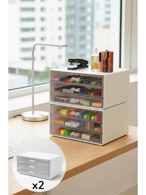 2 Adet Beyaz Dior 3 Çekmeceli Ofis Makyaj Organizeri Takı Düzenleyici Organizer