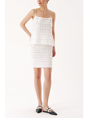 Beyaz Ip Askılı Brodeli Bluz 19740