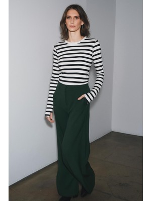 Parmak Geçmeli Çizgili Ribana Bluz