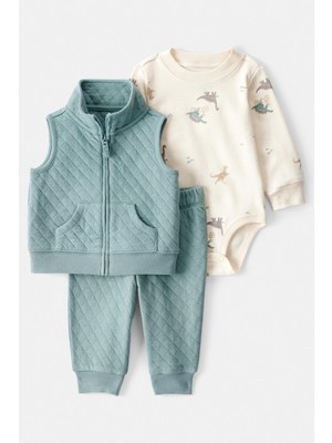 Erkek Bebek Yeşil Yelekli Set