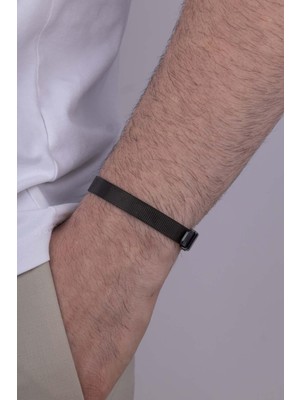 Gümüş Pazarım Saat Kordonu Model Siyah Renk Erkek Çelik Bileklik