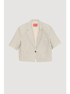 Vatkalı Crop Düğmeli Blazer Ceket Naturel