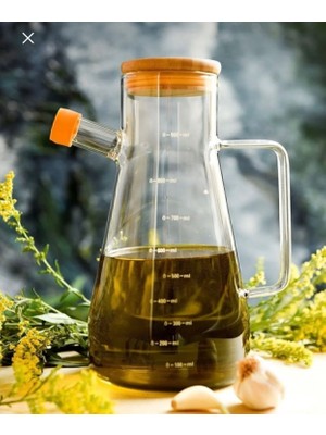 Bambu Kapaklı 900ML Brosiklat Cam Yağdanlık