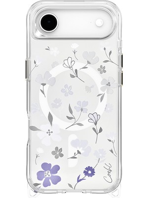iPhone 17 Air Uyumlu Kılıf M-Safe Şarj Özellikli Şeffaf Arka Yüzey Çiçekli Coehl Amara Kapak Lila