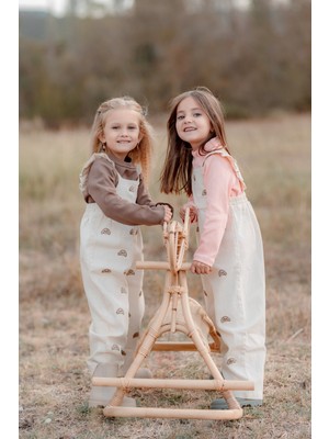 Kruvasan Nakışlı Kız Çocuk Tulum Bej