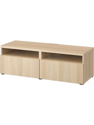 Tv Sehpası, Ağartılmış Meşe Görünümlü, 120X42X39 Cm, Lappvıken, Fren Raylı