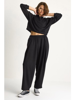 Shade Kadın Yumuşuk Dokulu Polo Yaka Kısa Sweat Şalvar Viskon Dalgıç Takım