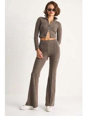 Shade Kadın Fitilli Örme Kumaş Çift Fermuar Detaylı Balıkçı Yaka Alt-Üst Takım