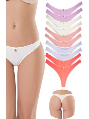10 Adet Pamuklu Kadın Klasik Tanga Soft Renkler