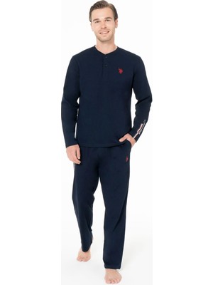 U.s. Polo Assn. 18959B Erkek Lacıvert Yuvarlak Yaka Patlı Uzun Kollu Pijama Takımı