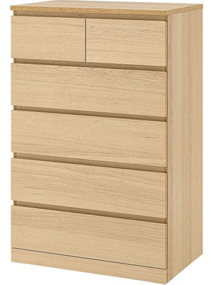 6 Çekmeceli Şifonyer, Ağartılmış Meşe Kaplama, 80X123 cm