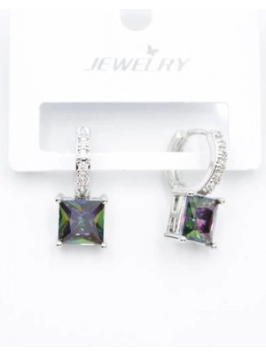 MiraLive Kare Taşlı Küpe - Gümüş