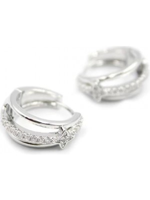 MiraLive Taşlı Halka Küpe - Gümüş