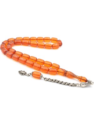 Arnavut Kamçılı Kalem Işi Imameli Turuncu Sıkma Kehribar Tesbih 011