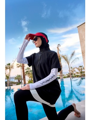 Siyah Tam Kapalı Tesettür Mayo 4 Parça Set M2532